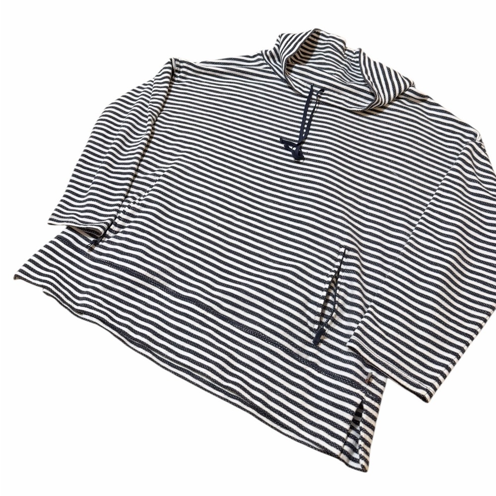 💙TALBOTS STRIPED COWL NECK Striped Navy and White Pullover - Picture 2 of 11